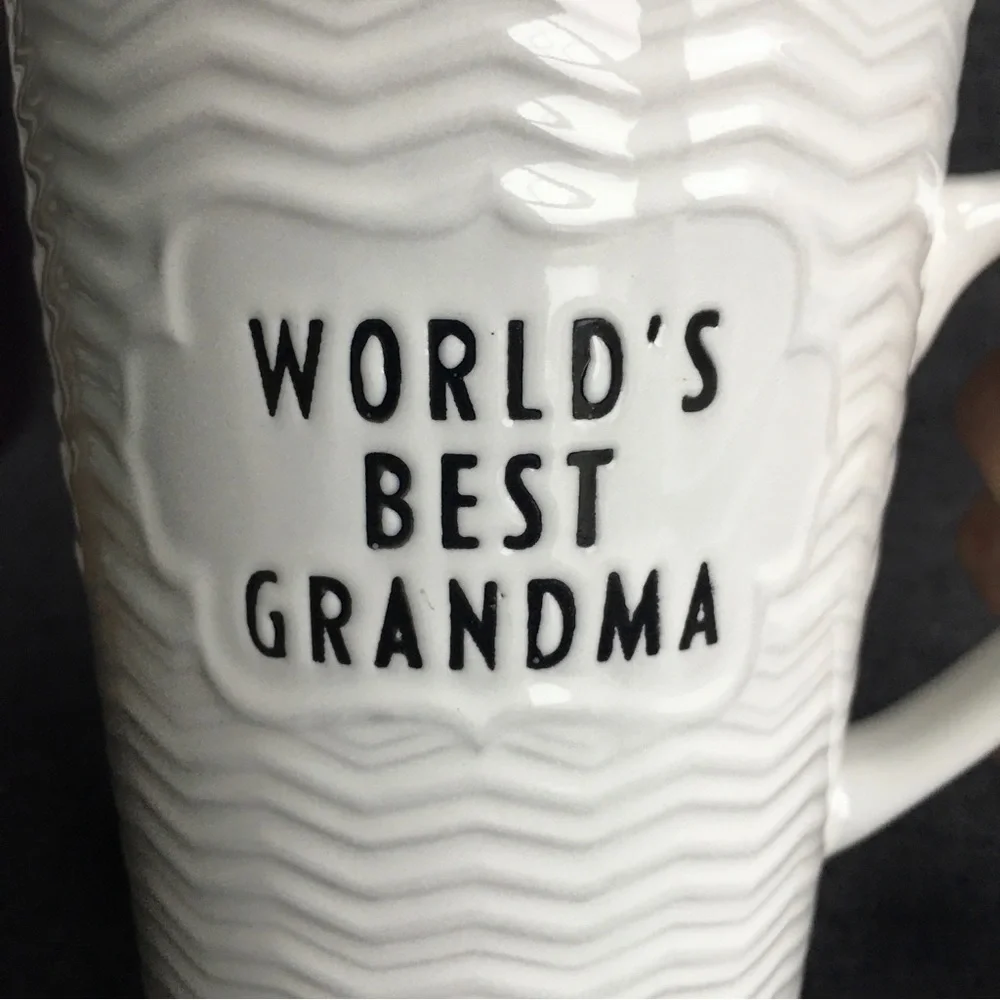 “World’s Best Grandma” Coffee Mug, White, Pink, Black, 16 oz